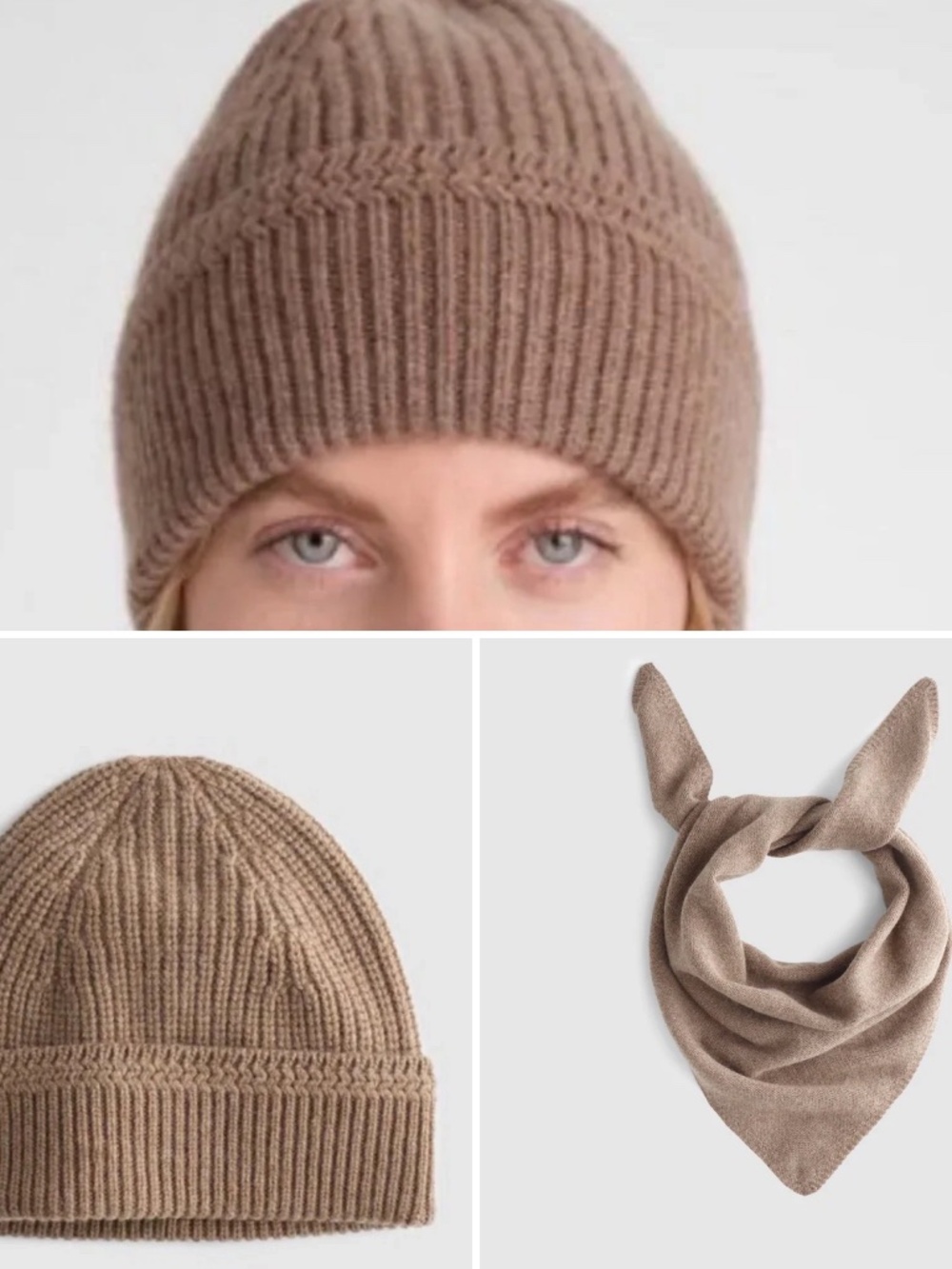 Madewell Cashmere Wool Blend Ribbed Knit Cuffed Beanie & Bandana Scarf Set